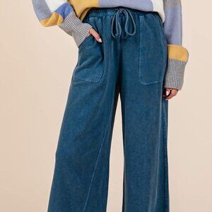 MITTOSHOP TEAL BLUE FLARE FRENCH TERRY PANTS S OR L